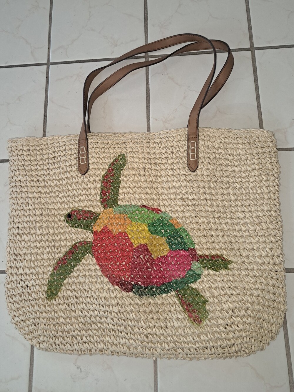 INC International Concepts Straw Tropical Sea Turtle Beach Tote